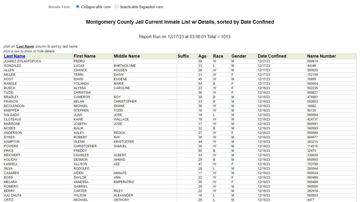 Jail Roster - Montgomery County, Texas